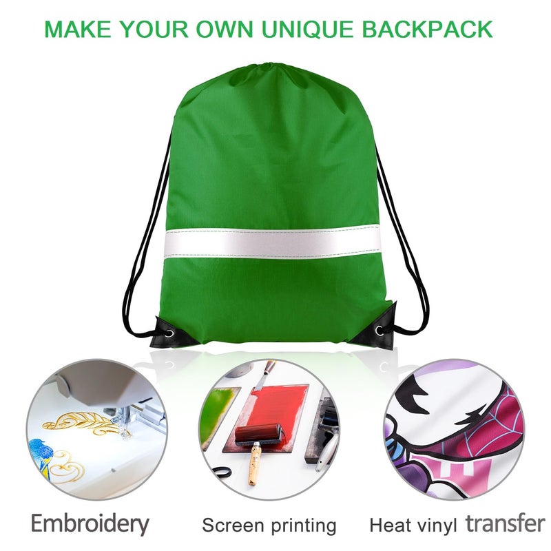 KUUQA 12 Pcs Drawstring Backpack Bag Bulk Reflective Backpack Dark Green String Bags Cinch Sack Backpack for Team Yoga Sport Gym Traveling - Image 5